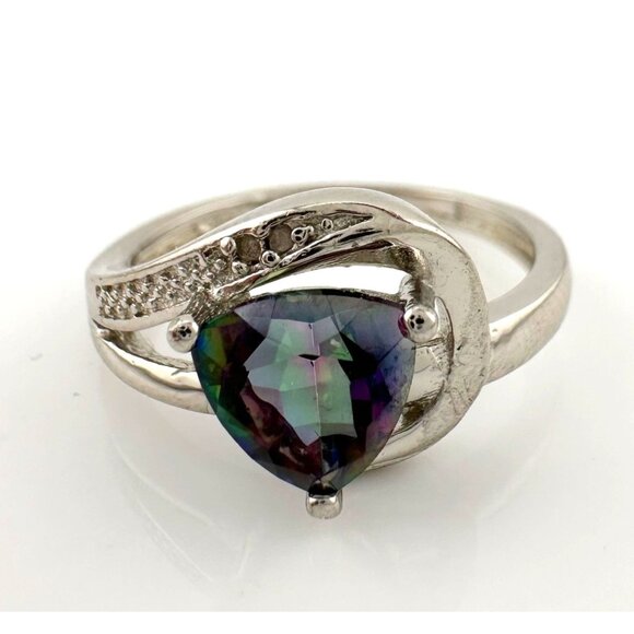 Trillion Cut Mystic Topaz Ring Size 7 - Sterling - Picture 2 of 16